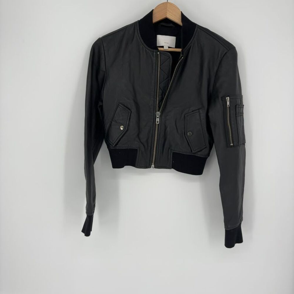 Walter Baker Cropped Leather Bomber Jacket